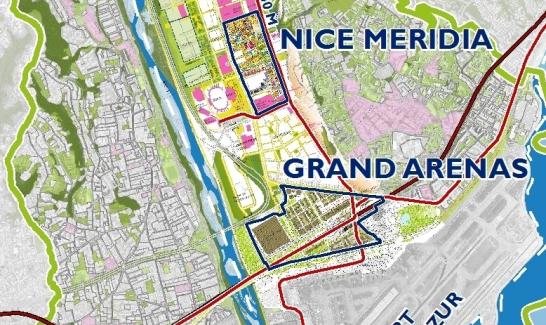 Carte de situation des ZAC de Nice Méridia et du Grand Arénas